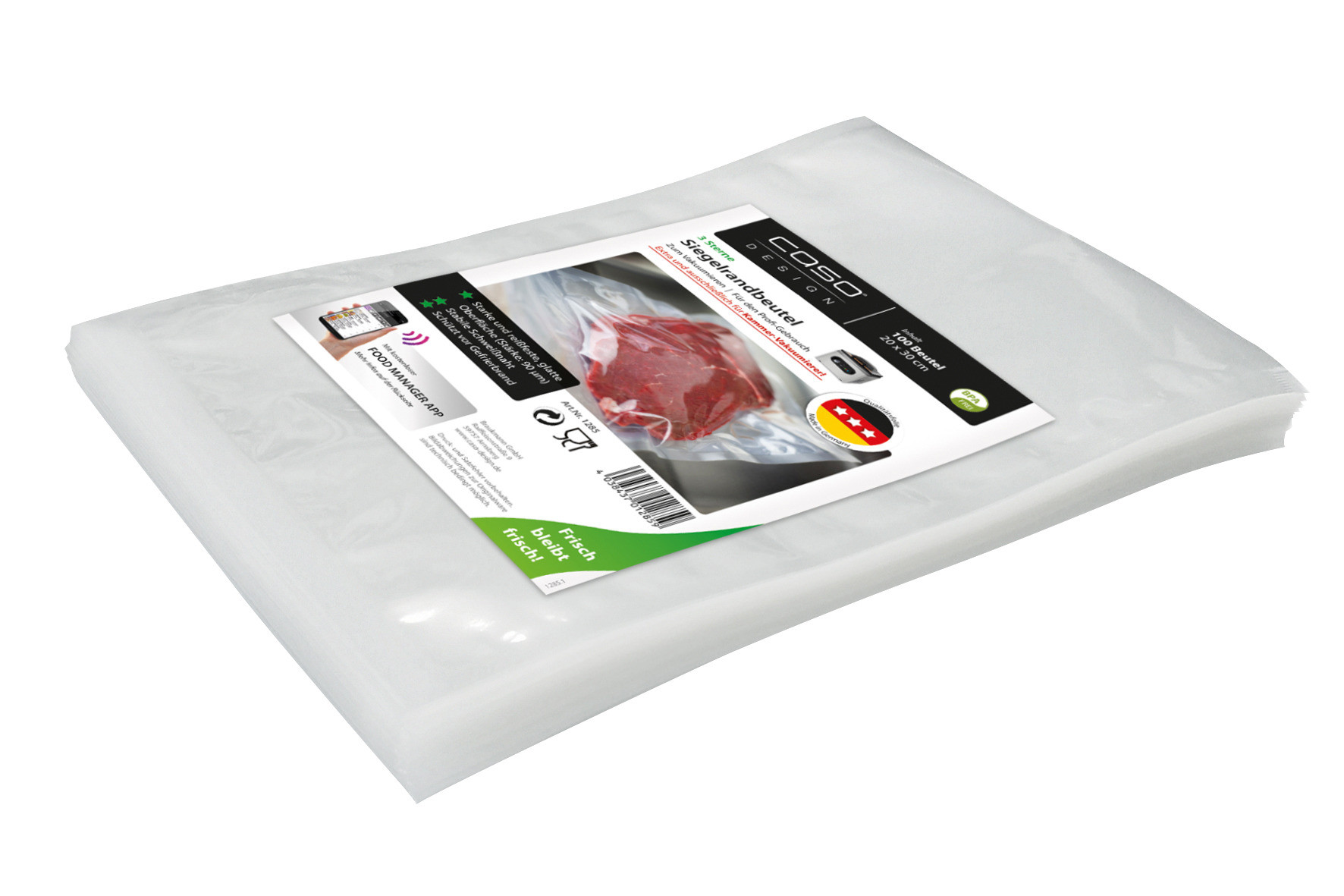 Siegelrandbeutel f. Kammervakuumierer 90 my, 100er Pack  20x30 cm